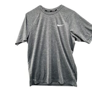 Nike Swim Dri-FIT Rash Guard‎ Mens M Gray Heathered Short Sleeve UPF 40+